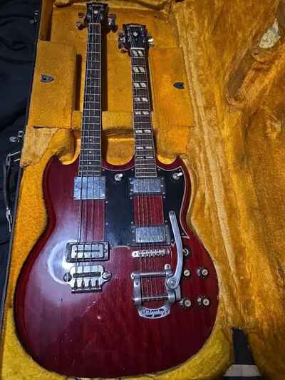 Vintage 1970s Arbiter Cherry Double Neck Japan Bass Electric Guitar SG 4 / 6