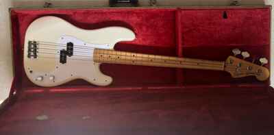 Rare White Squier JV Precision Bass by Fender Made in Japan 1983 with hard case