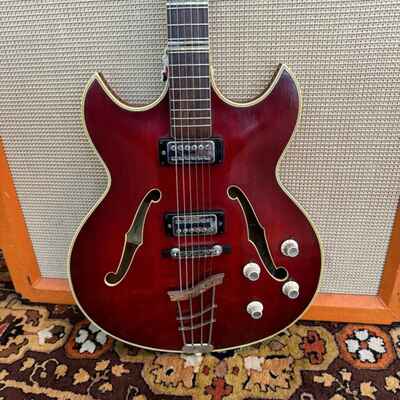 Vintage 1965 Hofner Verithin Florentine Deluxe Cherry Red Electric Guitar 1960s