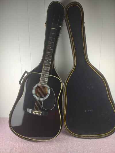 Vintage Hondo H-18B Korean Made Black Acoustic Guitar With Case