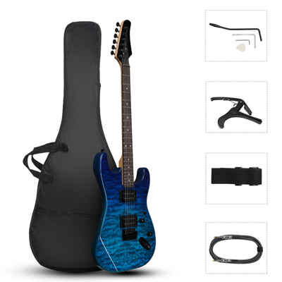 39 Inch Electric Guitar HH Pickups Trans Blue for Heavy Rock Music