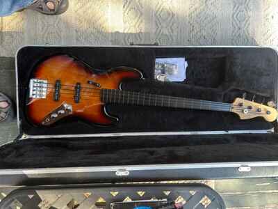 Squier Vintage Fretless Jazz Bass with Multiple Upgrades and Roadworn Hard Case