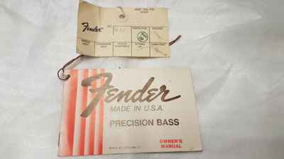 1980 FENDER PRECISION BASS HANG TAG