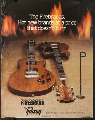 Gibson Firebrand Guitars 1980 Promo Poster Sonex SG Deluxe and The Paul Deluxe