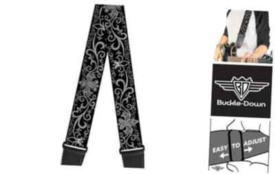 Guitar Strap - Fleur-de-Lis w / Filigree Black / Gray - 2" Wide - 29-54" Length