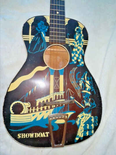 V intage  Guitar 1930??s Supertone Stencil Guitar Showboat Paddle Wheeler