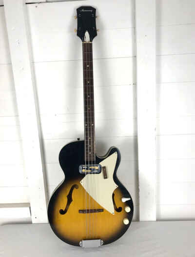 1962 Harmony Electric Bass Guitar w /  Original Case. Hollow Body. Model H-22