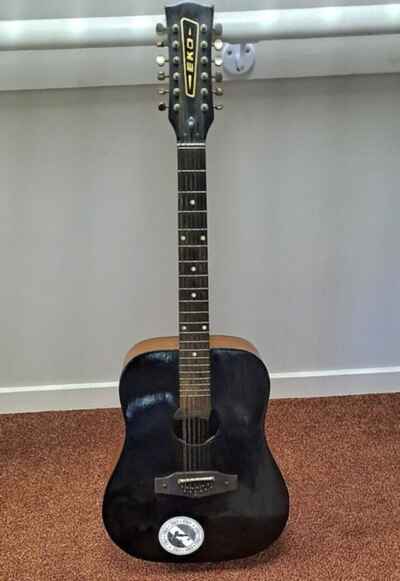 Vintage Eko Rio Grande 12 String Black Acoustic Guitar Italy 60