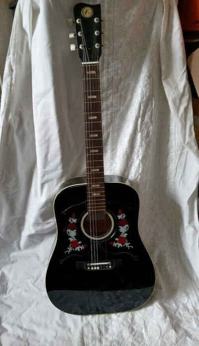 Kay 500 Black Roses Vintage Acoustic Dreadnought Guitar
