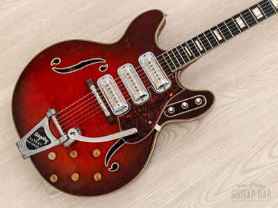 1969 Harmony H78 Vintage Guitar Red Sunburst w /  DeArmond Gold Foils, Bigsby