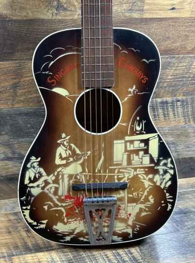 Rare Vintage Harmony Stencil Singing Cowboys Parlor Acoustic Guitar - Project