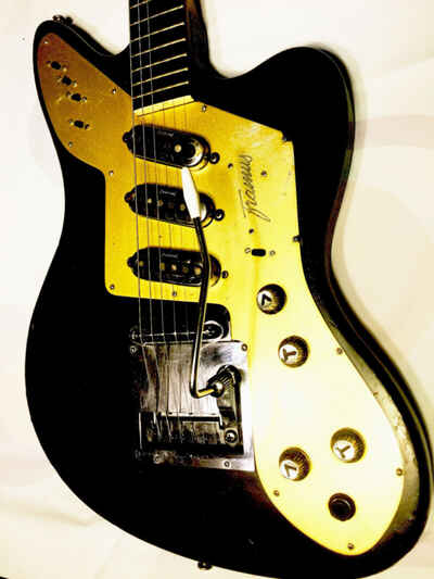 1969er El Guitar black Solidbody Framus 5-168-54 golden de Luxe Art, 3 PU, Vibrato