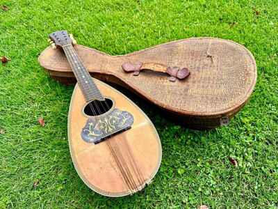 Antique Vintage Wood Bowl Back Mandolin With Canvas Case Instrument