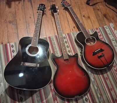 Job Lot 2 Acoustic Guitars Eko & Columbus Crest + Egmond Lucky 7 Bass Project