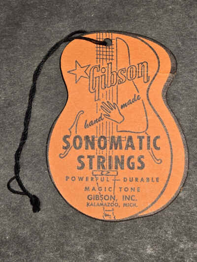 Original Vintage 1958-64 Gibson Sonomatic Strings Hang Tag Guitar Case Candy