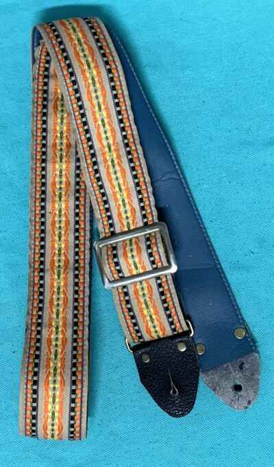 Vtg Ventura ACE Style Rare Orange Flame Pattern Woven Guitar Strap Made in USA