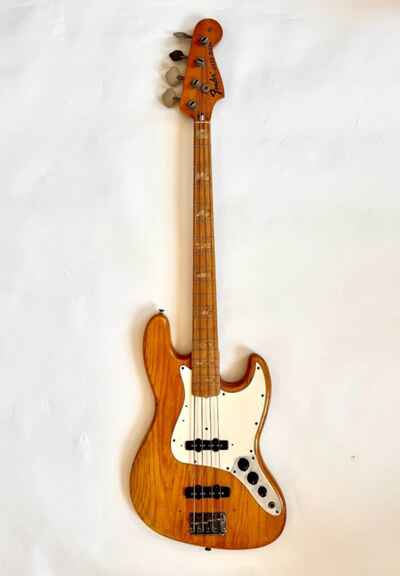 Vintage 1975 Fender Jazz Bass Guitar Natural Wood White Fretboard Excellent