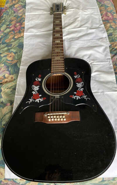 Kay acoustic guitar K-5012,  12 string full sized , black and rose design