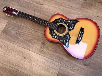 KAY 230 ACOUSTIC DREADNOUGHT SUNBURST GUITAR WITH TWIN SCRATCH PLATES EXC COND :