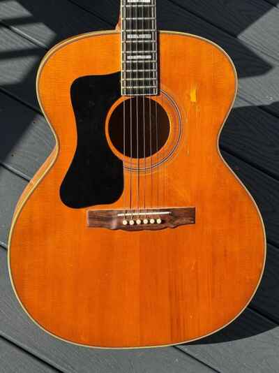 1966 Guild F-50 Bld. L H. factory Lefty Jumbo totally cool & flamey 1 of a kind.