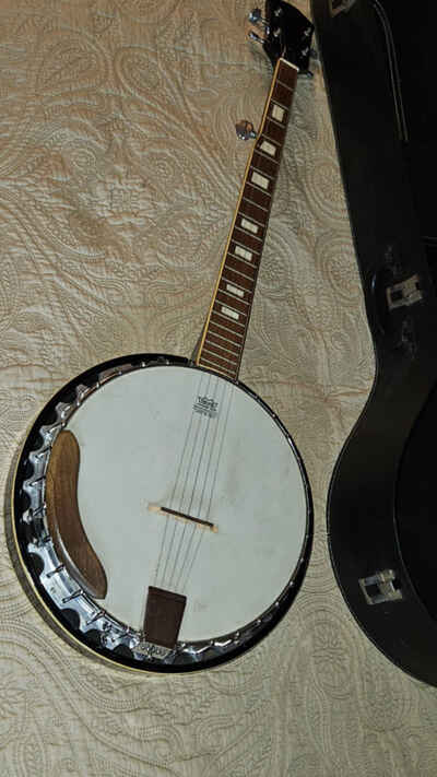 Vintage 5 String Resonator Banjo, Unmarked, with case, Similar To Harmony Eagle