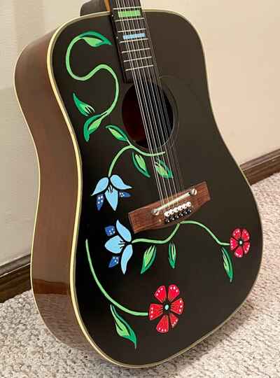 Custom hand-painted 12 string acoustic guitar - 1970s Selmer Signet