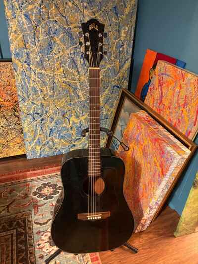 1982 Guild D-25 Black Sparkle Acoustic Guitar w /  Pickup and OHSC - Super Rare!