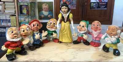 GIOCATTOLO VINTAGE GRANDE GOMMA CIGOLANTE BIANCO NEVE SETTE NANI DISNEY LEDRA ITALIA ANNI 