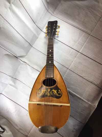 Antque Vintage Wood Bowl Back Mandolin 8 String Guitar Folk Instrument