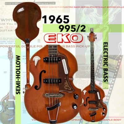 Vintage 1965 EKO 995 / 2 Semi-Hollow Archtop Electric Bass