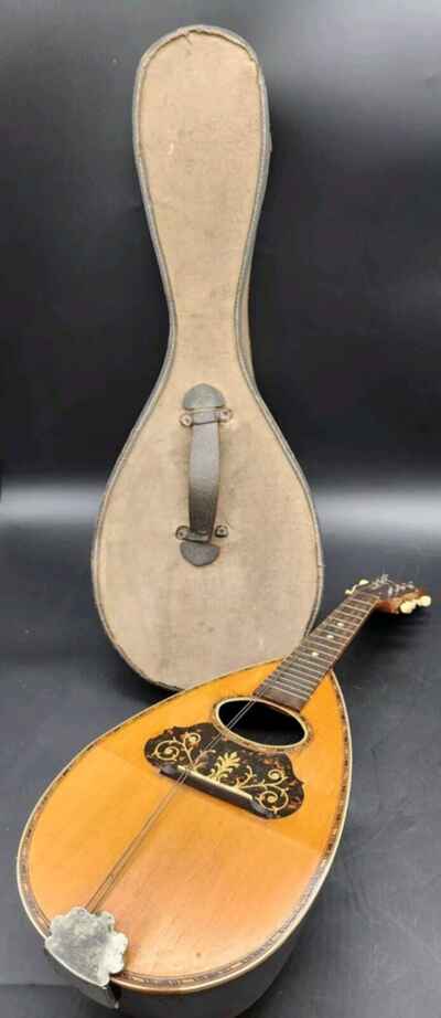 Antique Vintage Wood Bowl Back Mandolin With Canvas Case Instrument