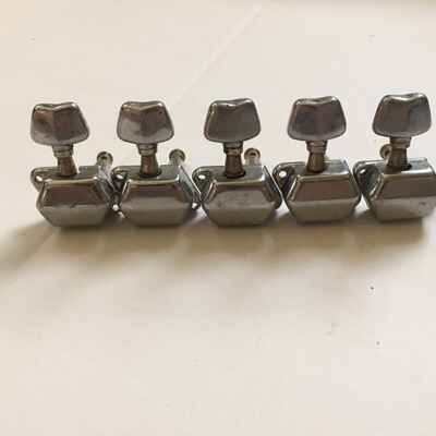 5 Vintage JAPAN MIJ Electric Guitar Tuners Aged Chrome Teisco Tulip Buttons Rare