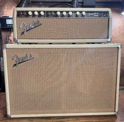 Vintage Fender TREMOLUX Guitar Amp Brown Tweed Piggyback Amplifier w Pedal 04071