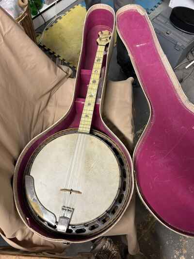 Concertone Tenor Banjo 1940s Vintage 4 String With Case