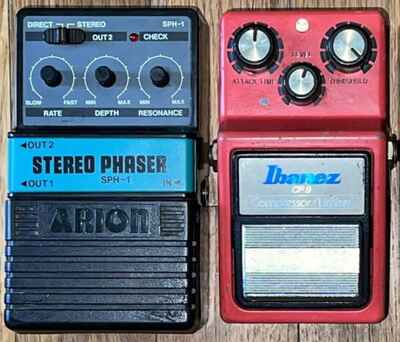 (2) 1980s Made In Japan Electric Guitar Effects Pedals Ibanez CP9 & Arion SPH-1