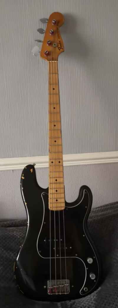 1977 Fender USA precision bass guitar Black Maple Neck Relic