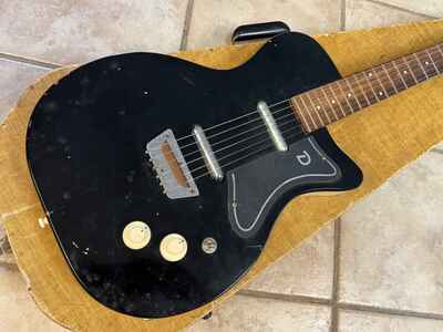 Vintage 1956 Danelectro U2 Electric Guitar Black w original TWEED case