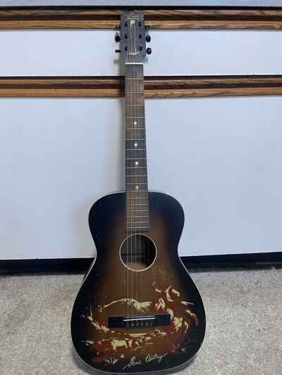 1950??s Harmony Gene Autry Melody Ranch Cowboy Stenciled Parlor Guitar w / case