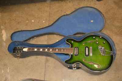 VTG Japan 1960s TEISCO Crown GREEN BURST Semi Hollow ELECTRIC Guitar & Case VA