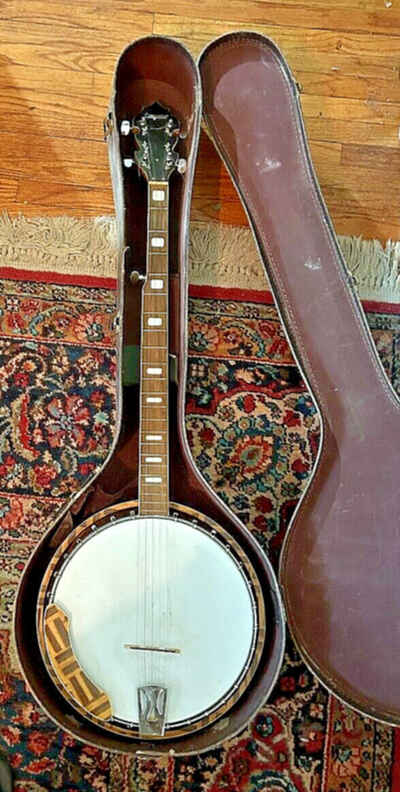 Vintage Conqueror 5-String Banjo FANCY Wood Inlay Design W / Case WOW!