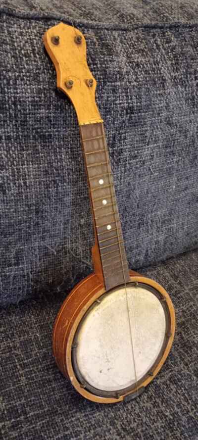 Antique Vintage Banjolele Ukulele Inlaid Woodother Of Pearl Detail