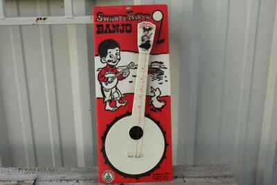 ~  ~  ~  VINTAGE SWANEE RIVER BANJO WITH BOX CARNIVAL TOY AND PICK  ~  ~  ~