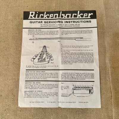 Vintage Rickenbacker Guitar Servicing Instructions Single Sheet Circa 1970