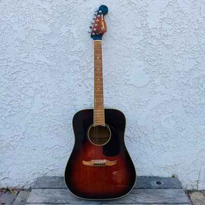 Fender Malibu 6 String Acoustic Guitar, 1980s Sunburst Finish