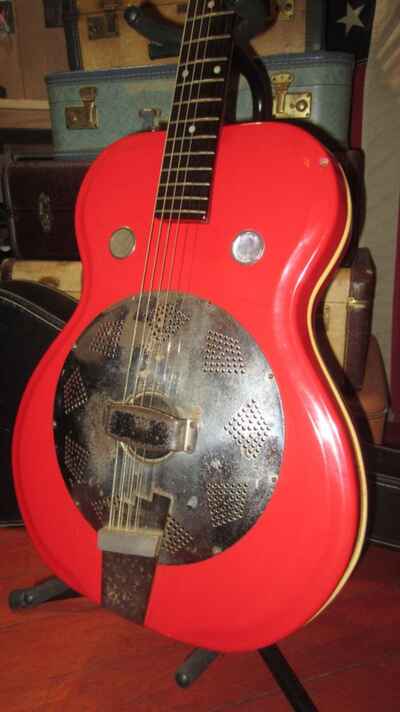 Vintage 1964 Supro Folkstar Resonator Guitar Red w Case