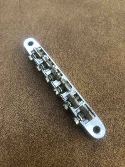 60??s 70??s VINTAGE GIBSON ABR-1 TUNE-O-MATIC GUITAR BRIDGE Chrome With Wire