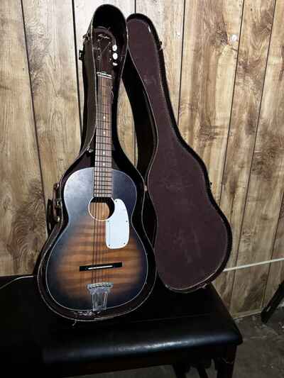 Rare Vintage Kingston 6 String Parlor Guitar In Original Case