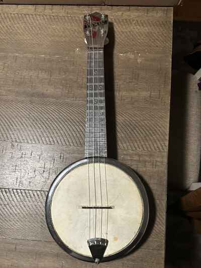 Rare Scarce Aluminum 1950s Silver Dixie Banjolele Banjo Nylon Ukulele