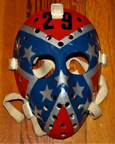 Vintage 1970s Painted Fiberglass Hockey Goalie Mask #29 Dunc Wilson!