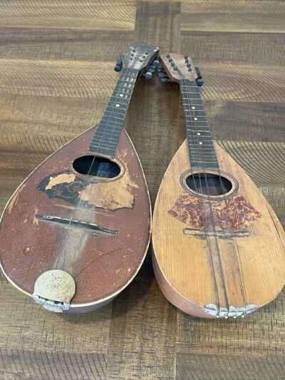 Antique 8 String Mandolin Wood Bowl Back Instrument For Parts  /  Restoration